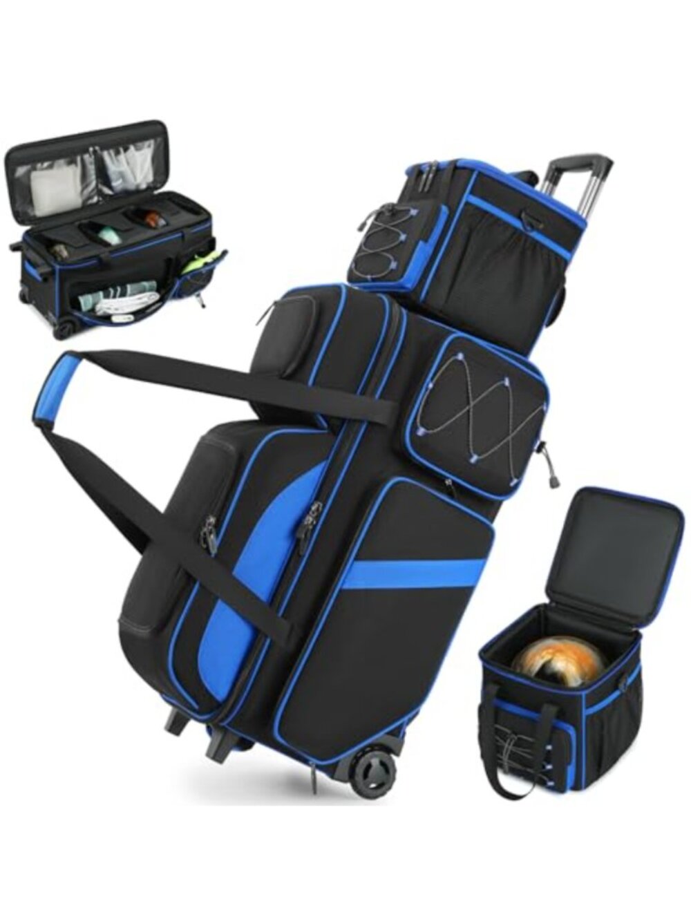 4 Ball Bowling Bag with Wheels 3 Ball Roller Tote Combo